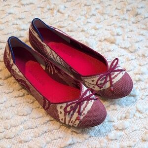 Rothy's Botanical Burgundy Retired Print Round Toe Ballet Flats Bow 11 Womens
